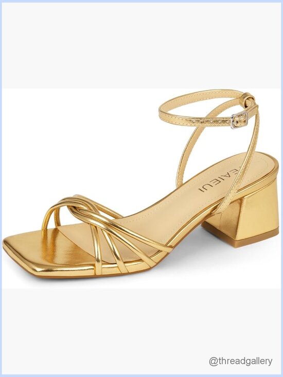 Shoes - Chunky Block Heel Sandals, Square Open Toe, Ankle Strap, 2 inch Heel, Faux